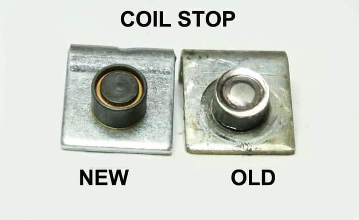 Comparison of new and old coil stop metal components