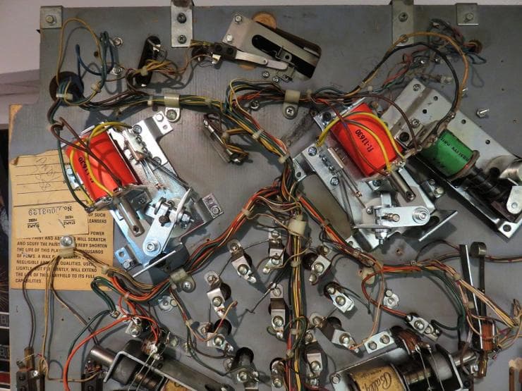 Complex electronic components with colorful wires and mechanical parts