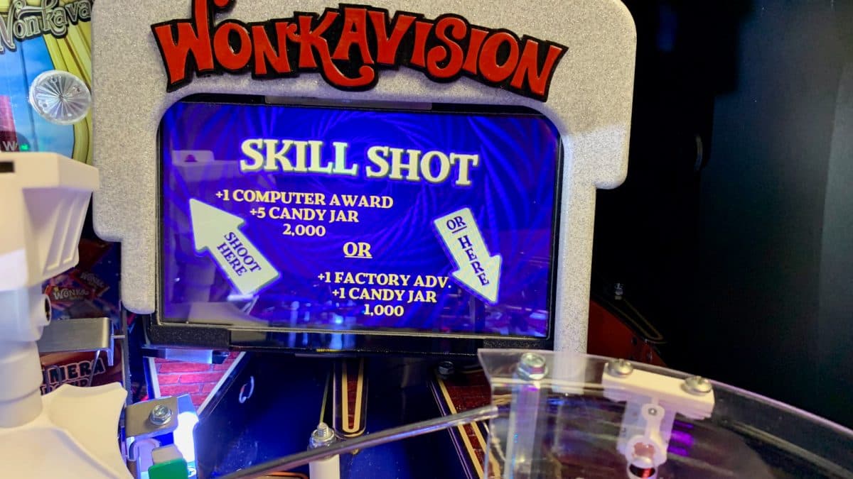 Wonkavision skill shot screen with candy jar and computer award options