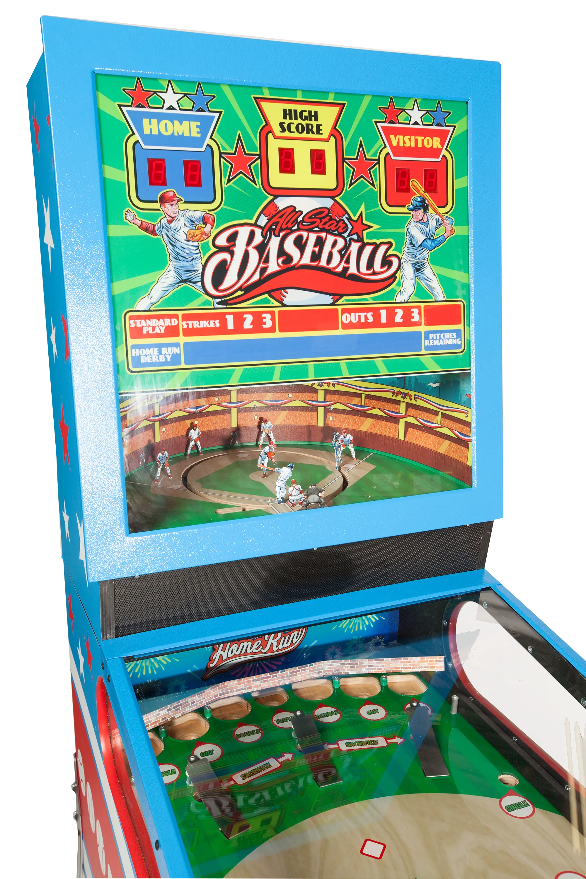 Vintage All Star Baseball pinball machine with colorful scoreboard and gameplay